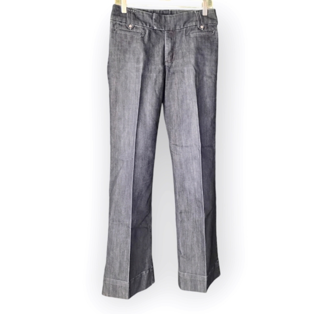 CHICO'S PLATINUM Retro Style Wide Leg Dress Denim Jeans Dark Indigo Blue